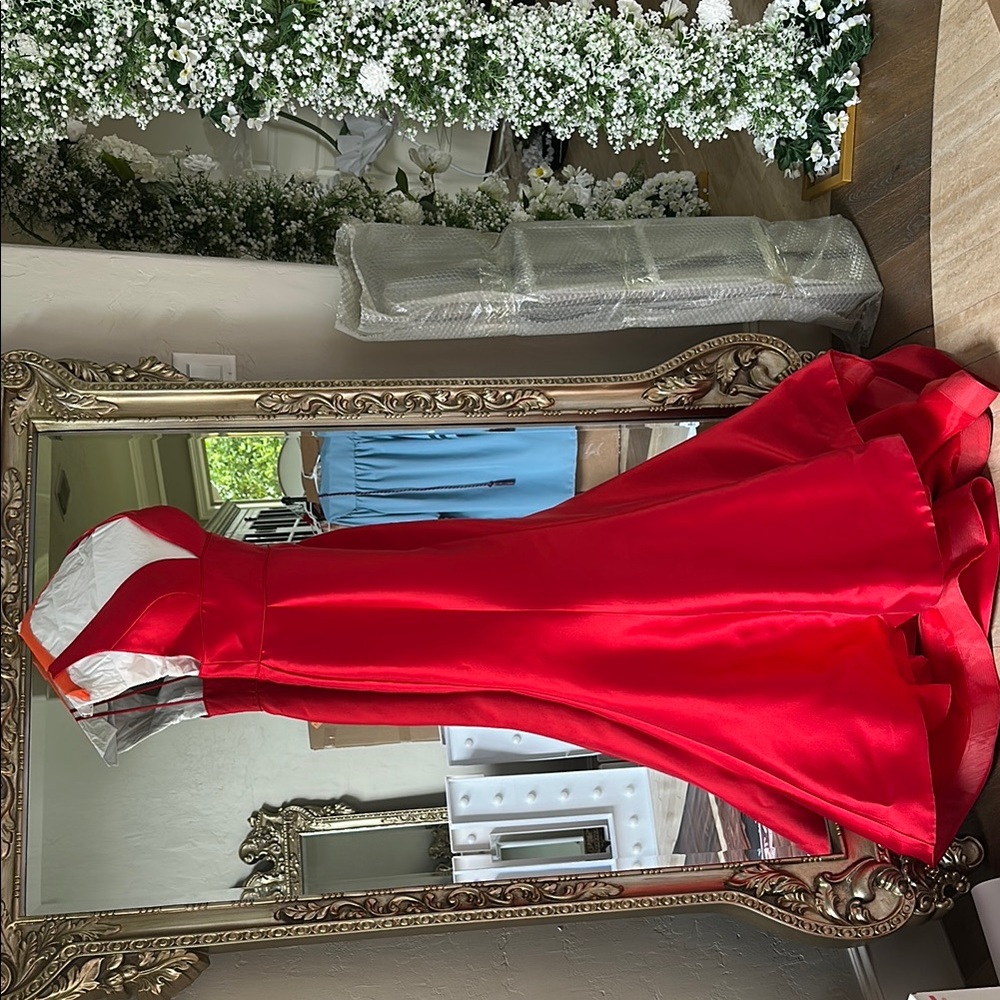 Sherri Hill Red Pleated Halter Prom Gown - Picture 4 of 15